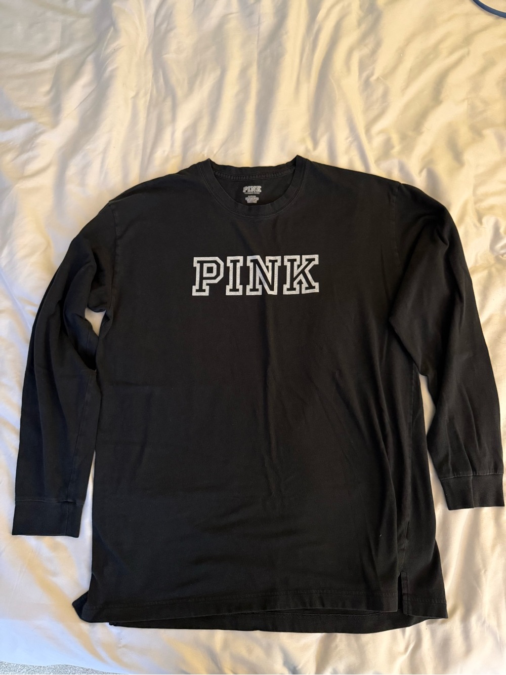 PINK Victoria's Secret Black Long Sleeve Tee with White Logo